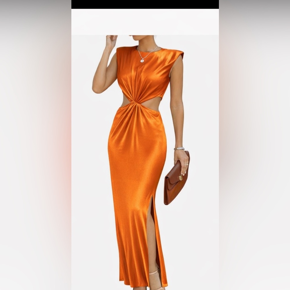 Prinbara Women’s side cut out maxi dress in Orange size Large